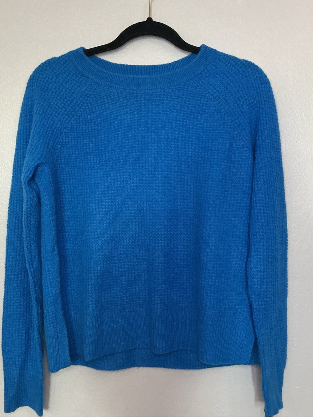 White + Warren 100% Cashmere Waffle Knit Bright Blue Crewneck Sweater Size XS